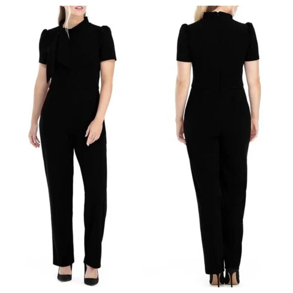 NWT Maggy London Short Sleeve high neck bow women's jumpsuit, 8